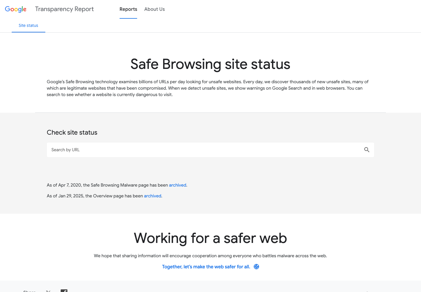 Google Safe Browsing site status 检查页面