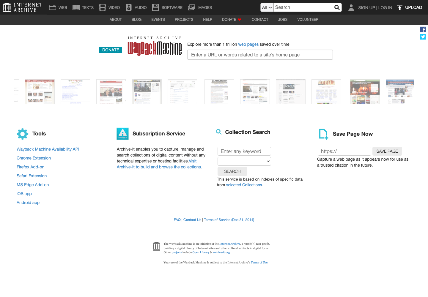 Wayback Machine 首页，可以输入域名查看历史快照